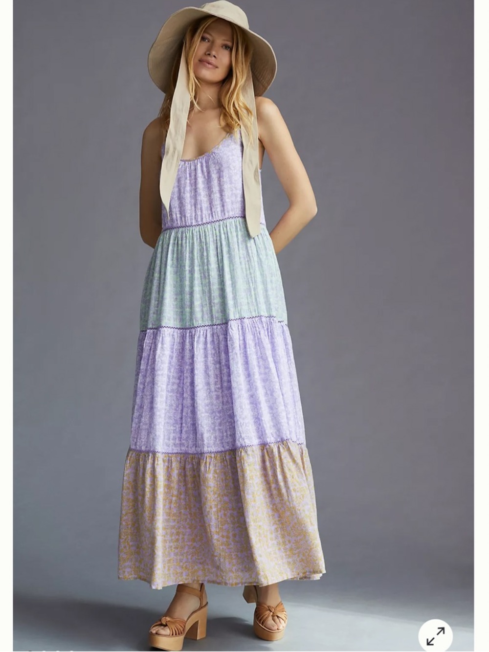 ANTHRO X Roller Rabbit Purple Green Ismay Dakota Tiered Boho Maxi Dress Medium